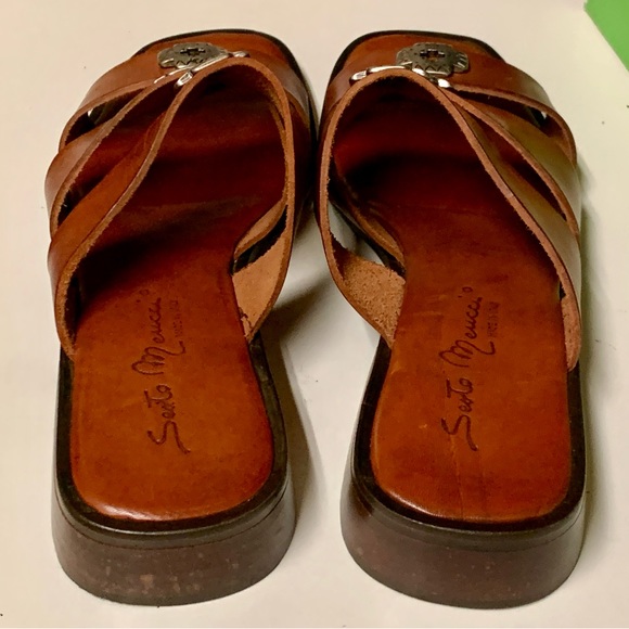 Women's 7 M SESTO MEUCCI Florence Italian Brown Leather Metal Hardware Sandals - Picture 9 of 16